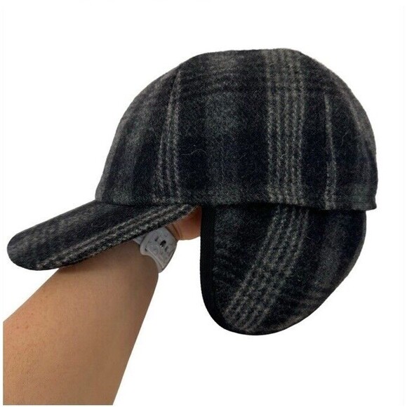 GOTTMAN Casual Wool Cap Tuck Away Ear Cuffs Black Gray Plaid Winter Small EUC - Picture 6 of 9